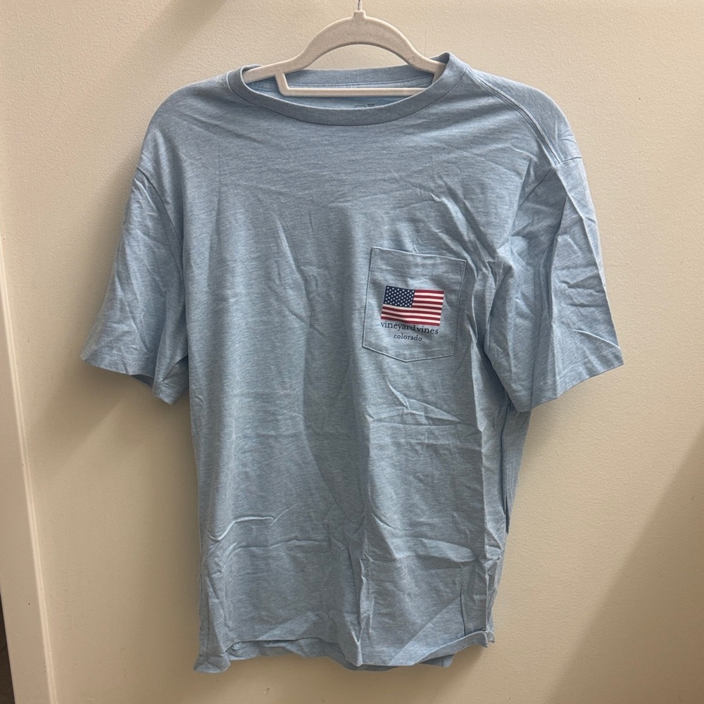 Vineyard Vines Light Blue Tee with Flag Pocket